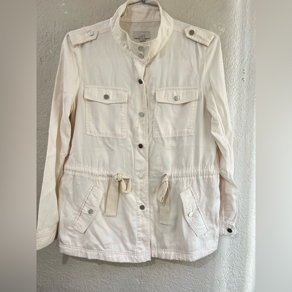 Loft Utility Jacket Snap Button Drawstring In Ivo… - image 5